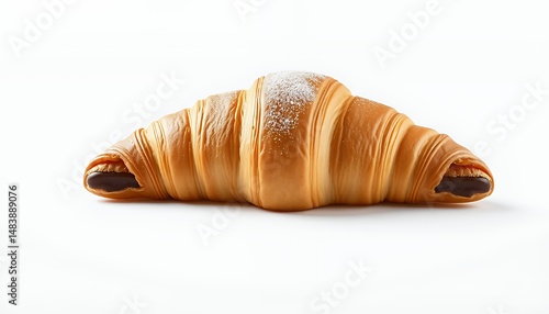 Obraz na płótnie Pain au Chocolat 3D Render on White Background Showcasing Golden Brown Hue and Powdered Sugar Sprinkling Isolated w salonie