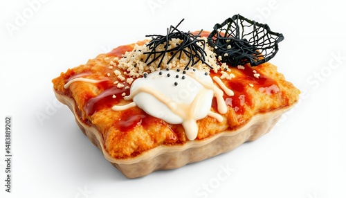 Obraz na płótnie Pastel De Choclo Isolated on White Screen A 3D Render Of Traditional Chilean Corn And Beef Casserole With Black Garnish For Culinary Presentation w salonie