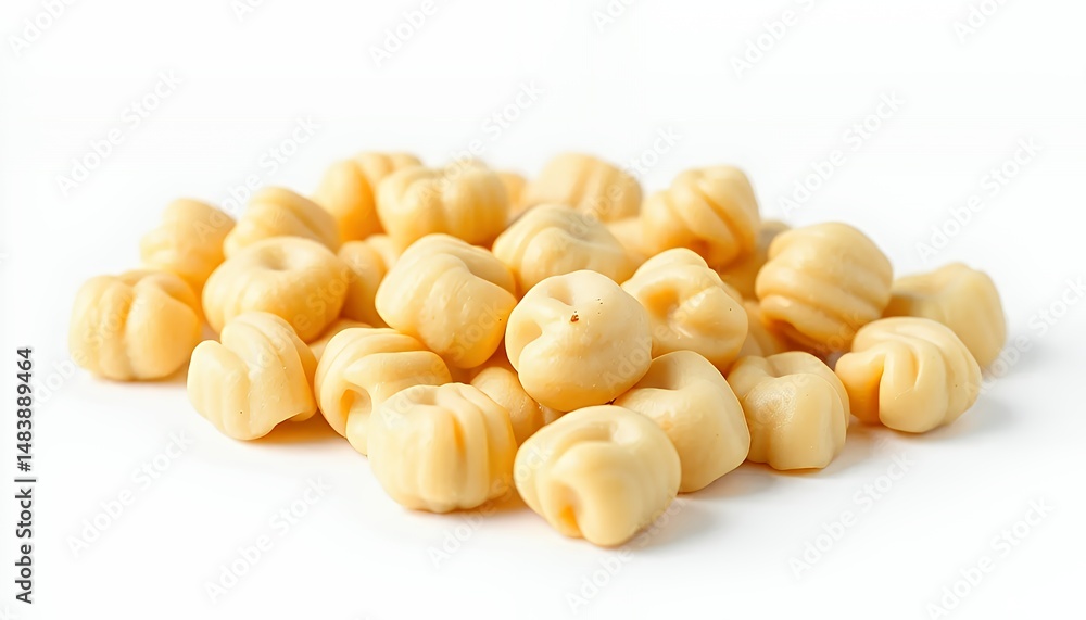 Pile of 3d Rendered Gnocchi Sardi Pasta Isolated on White Background in Detailed Close Up Studio Shot