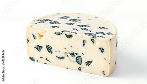 Quarter Wheel of Bleu d'Auvergne French Cheese Isolated on White Screen Background 3D Render