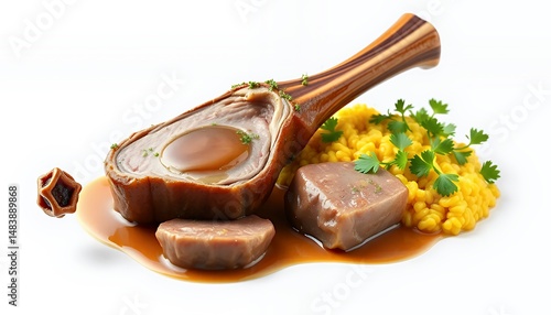 Obraz na płótnie Roasted Lamb Chop with Marrow Filling and Couscous Isolated on White Screen Background w salonie