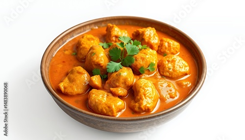 Obraz na płótnie Shahi Kofta in Creamy Orange Sauce Garnish with Cilantro Isolated on White w salonie