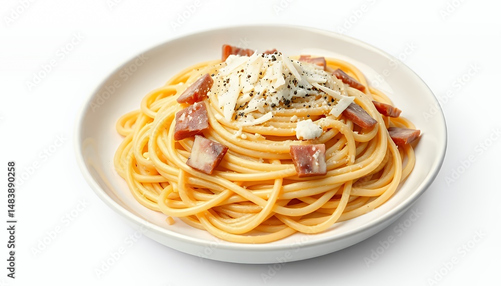 Spaghetti Alla Carbonara 3D Render on White Screen Background Delicious Italian Pasta Dish Close Up Studio Shot