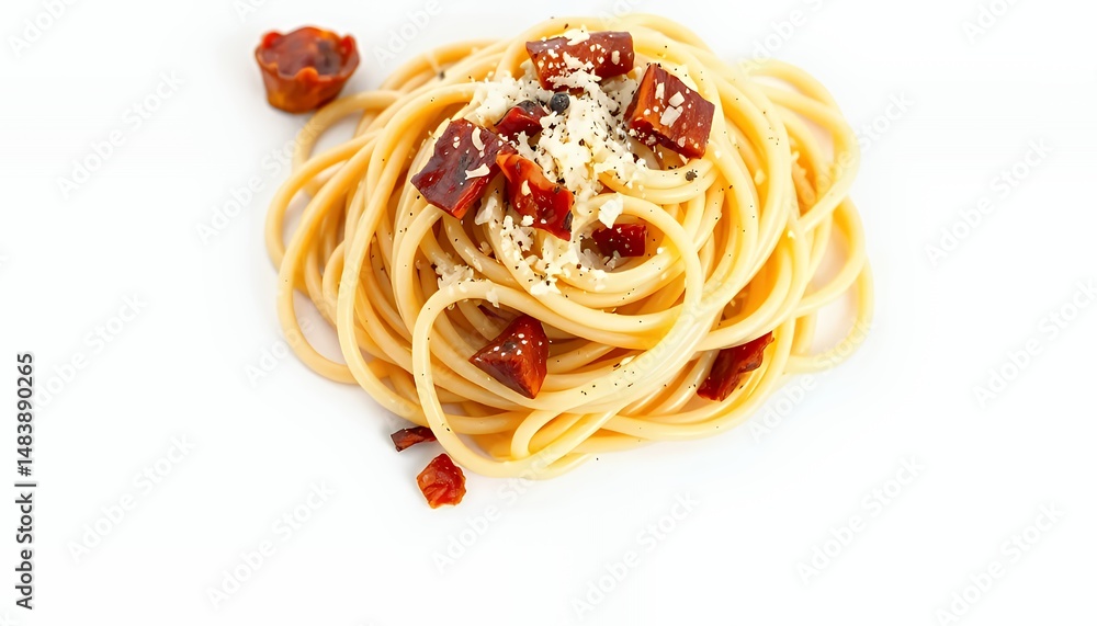 Spaghetti alla Bottarga a Sardinian Pasta Dish Featuring 3D Render Isolated on White Background