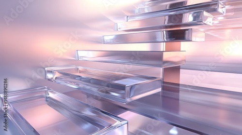 Elegant floating glass steps bathed in soft diffused light design
