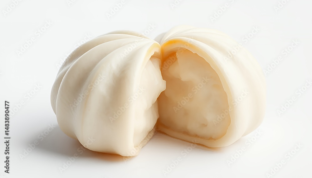 Split Chinese Steamed Bun Baozi 3D Render Isolated on White Background