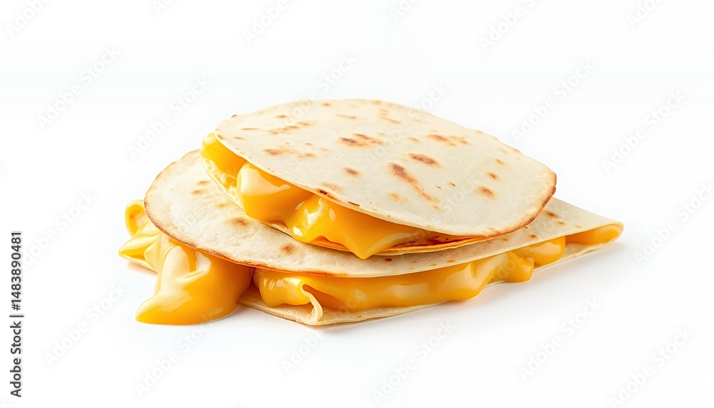 Stack of Three Golden Arepas De Queso Isolated on White Background Showcasing Warm Melted Cheese Oozing within Tortillas Perfect for Colombian Cuisine Themes