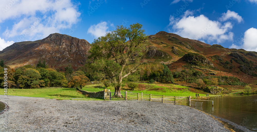 Buttermere lake shore in Lake District. England