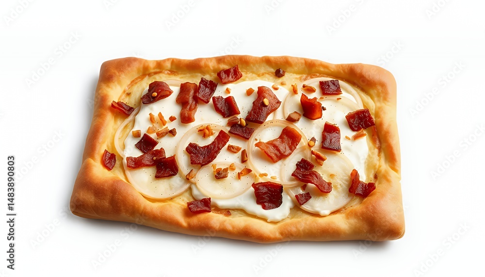 Tarte Flamb?e Flammkuchen Isolated on White Background in Detailed 3D Render