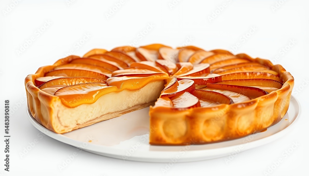 Tarte Tatin 3D Render of Caramelized French Apple Tart Isolated on White Featuring Golden Crust and Juicy Apples Delicious Upside Down Pastry Dessert Gourmet Cuisine