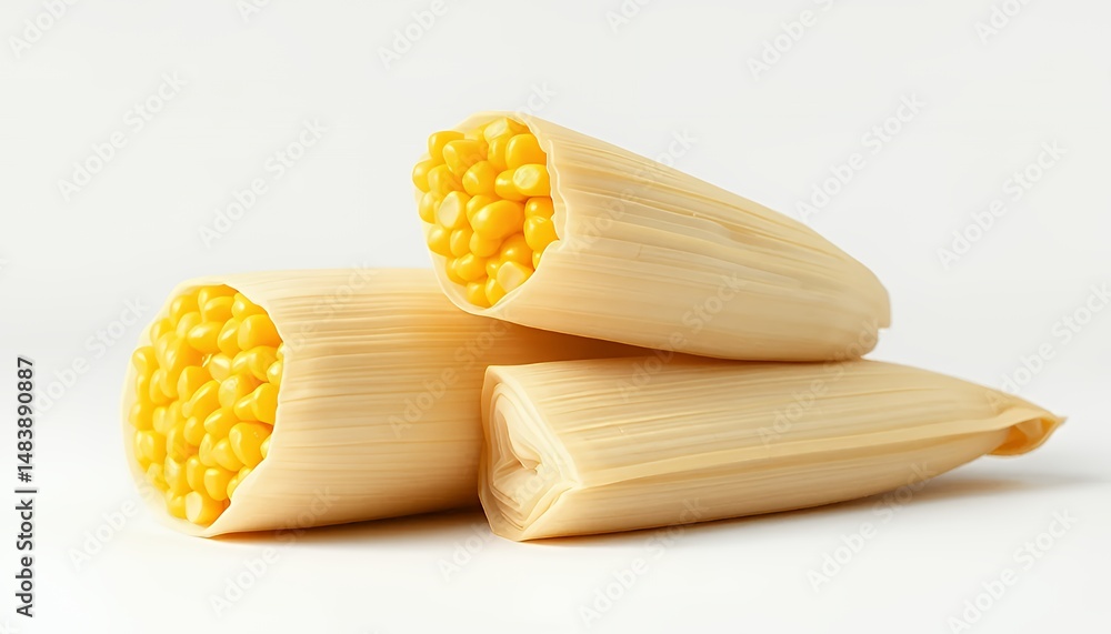 Three Dimensional Render of Mexican Tamales Isolated Against White Backdrop