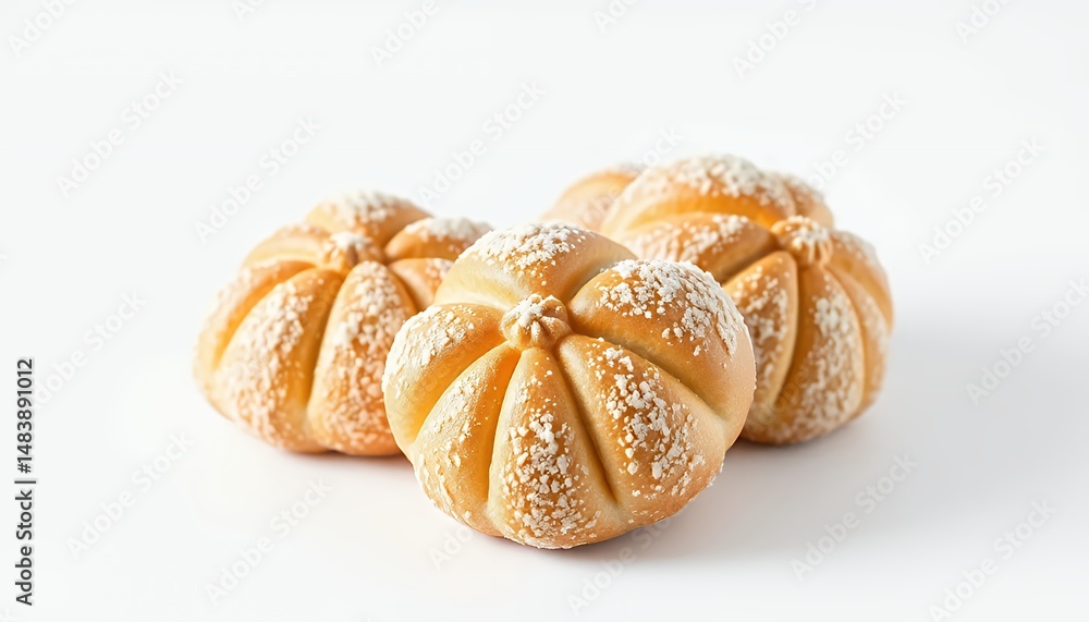 Three Kaiser Rolls Sprinkled with Flour Isolated on a Clean White Background a Detailed 3D Render of Austrian Kaisersemmel Traditional Bread Perfect for Culinary and Bakery Designs
