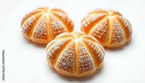 Three Golden Pane Siciliano Buns Adorned with Sesame Seeds Isolated on White Screen Background a 3D Rendered Still Life