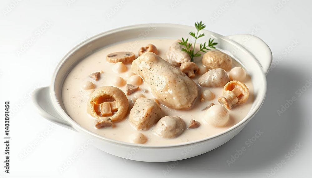 Vatapa Brazilian Stew with Chicken Shrimp and Mushrooms Isolated on White