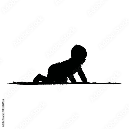 Solid black silhouette of a baby crawling