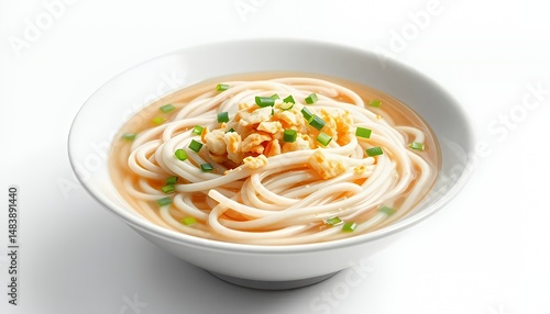 Obraz na płótnie Udon Noodle Soup in White Bowl Isolated on White Screen w salonie