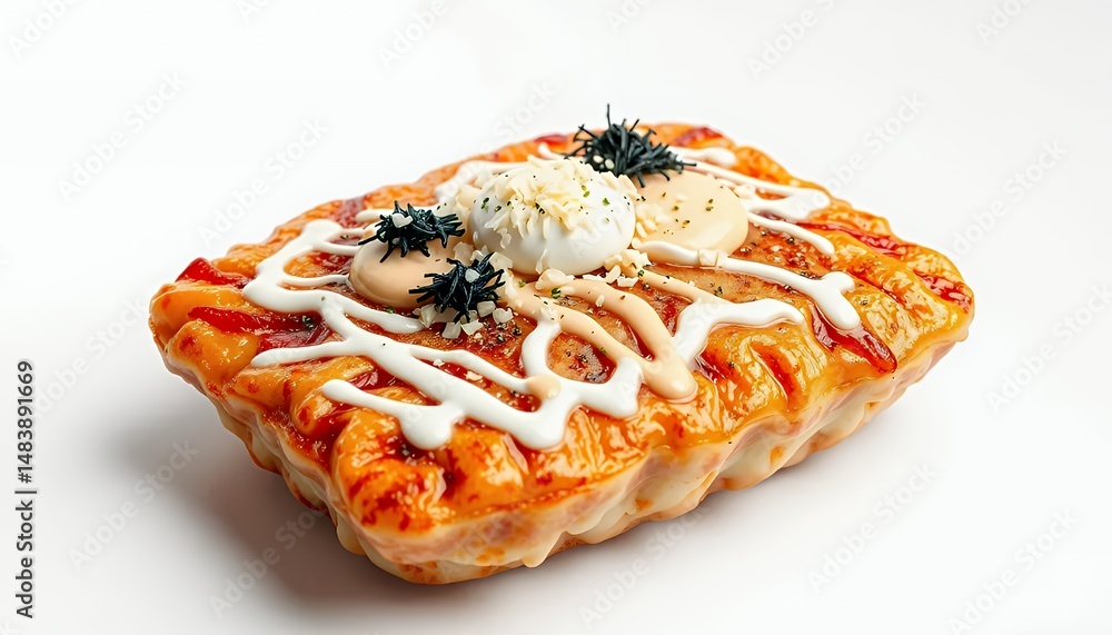 Vibrant Korean Gyeranppang Egg Bread Isolated on White Background with Creamy Sauces 3D Render