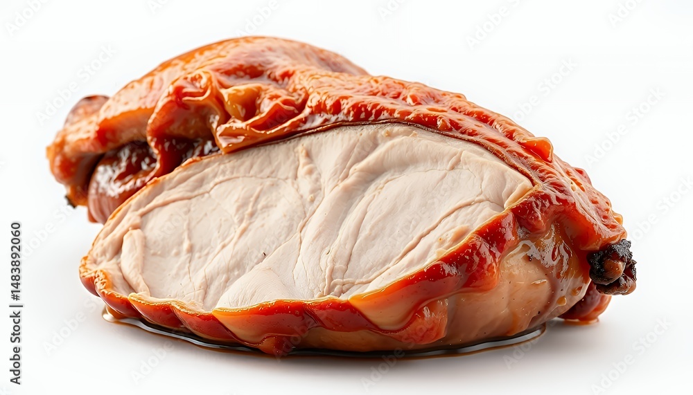 Delicious Cantonese Roast Duck Isolated on White Background Showcase its Crispy Brown Skin and Light Meat with 3D Rendering Perfect for Advertising