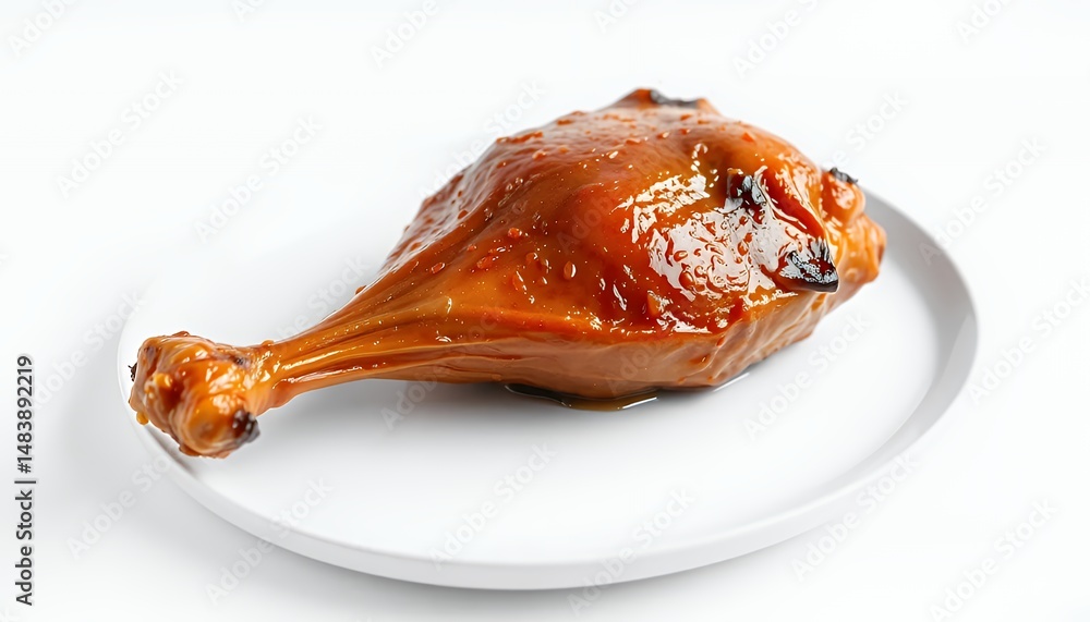 Golden Duck Confit on White Plate Isolated Against White Backdrop Presenting French Culinary Perfection in Detailed 3D Render