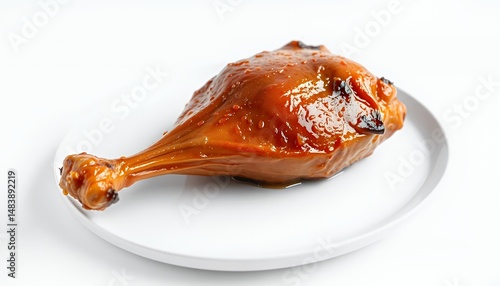 Obraz na płótnie Golden Duck Confit on White Plate Isolated Against White Backdrop Presenting French Culinary Perfection in Detailed 3D Render w salonie