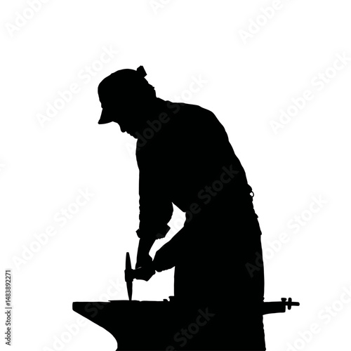 Solid black silhouette of a blacksmith forging