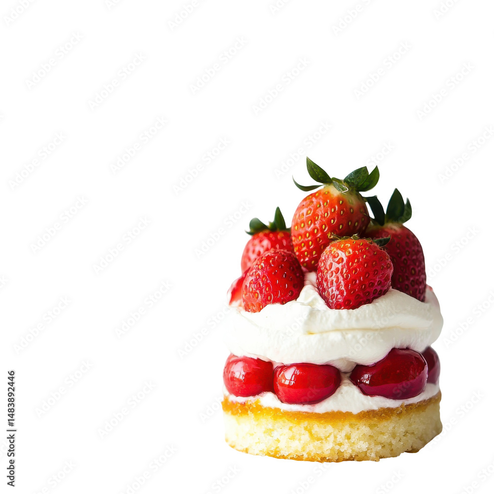 Delicious Strawberry Shortcake with Whipped Cream and Cherry Filling on a Light Sponge Base on transparent background Delicious Strawberry Shortcake with Whipped Cream and Cherry Filling on a Light Sponge Base on transparent background