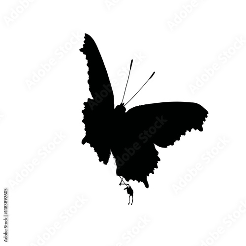 Solid black silhouette of a butterfly fluttering