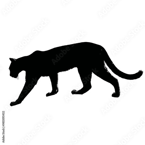 Solid black silhouette of a cougar stalking