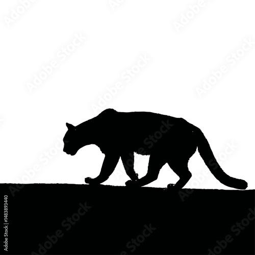 Solid black silhouette of a cougar stalking