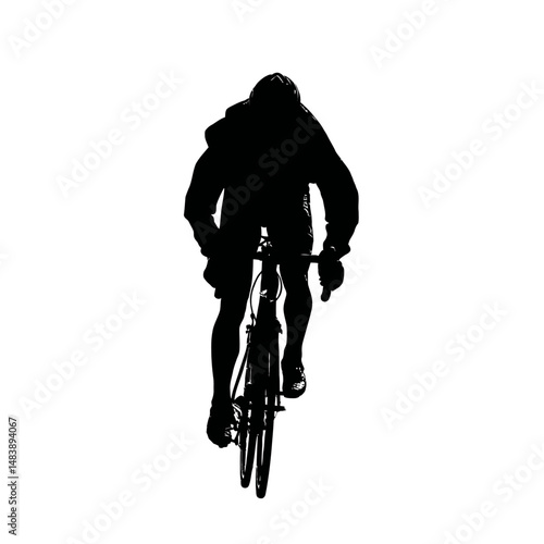 Solid black silhouette of a cyclist sprinting