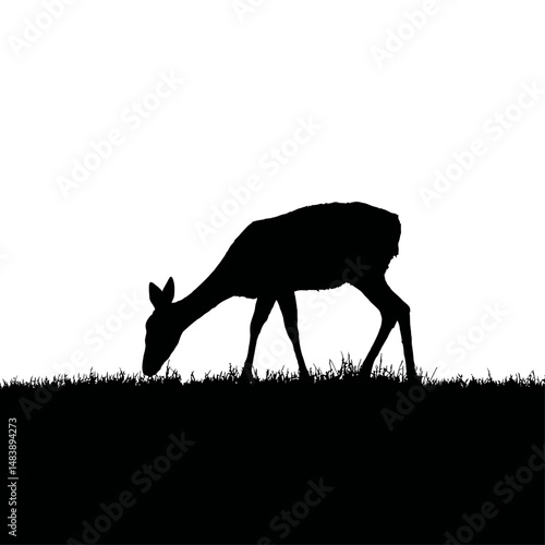 Solid black silhouette of a deer grazing