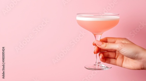 Pink Cocktail Held In A Hand Against A Pink Background