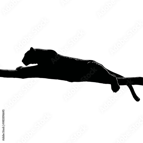 Solid black silhouette of a leopard resting