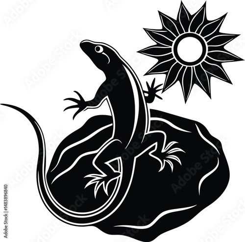Lizard Silhouette on a Sunny Rock