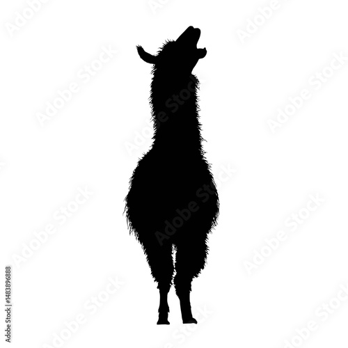 Solid black silhouette of a llama spitting