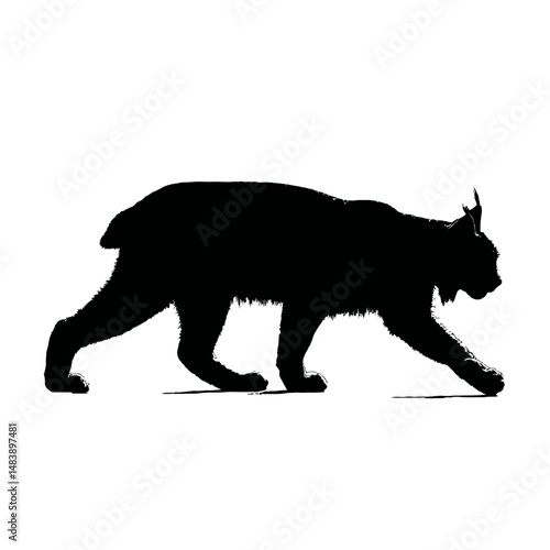 Solid black silhouette of a lynx stalking