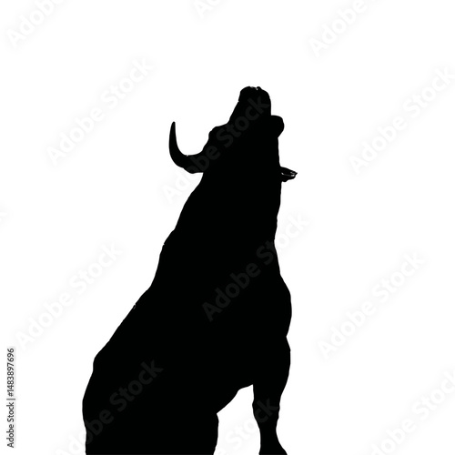Solid black silhouette of a minotaur roaring