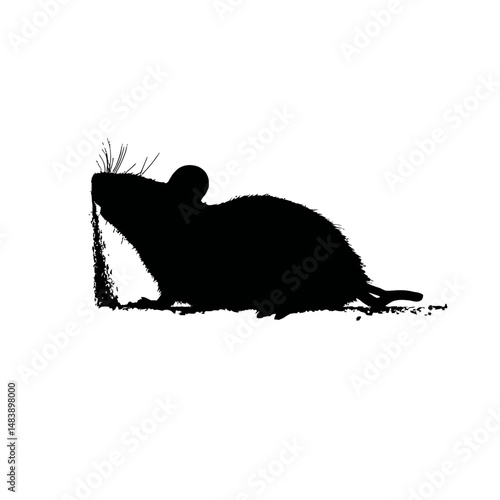 Solid black silhouette of a mouse hiding