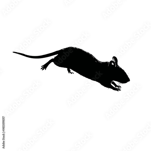 Solid black silhouette of a mouse scurrying