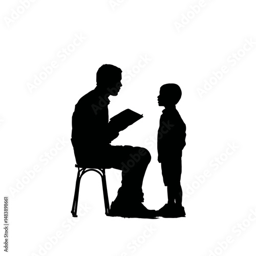 Solid black silhouette of a parent teaching
