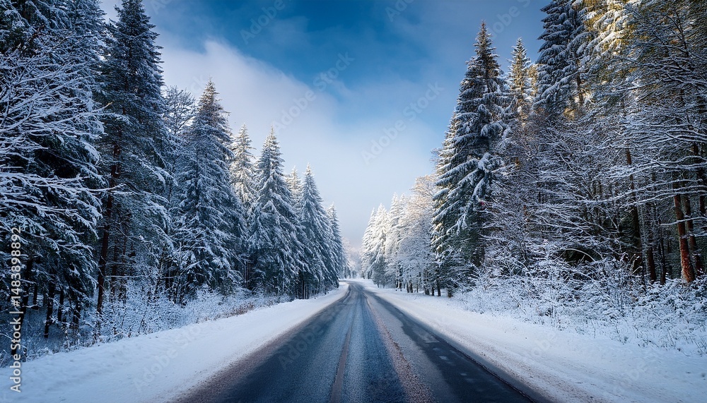 Fototapeta premium road through winter forest