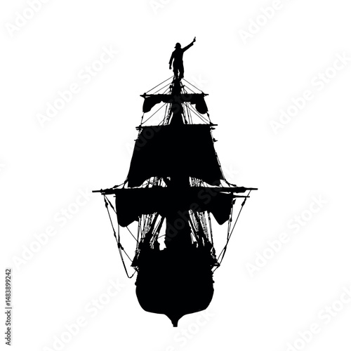 Solid black silhouette of a pirate sailing