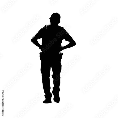 Solid black silhouette of a police officer arresting