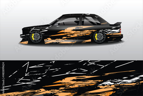 Stylish black car with abstract design on display