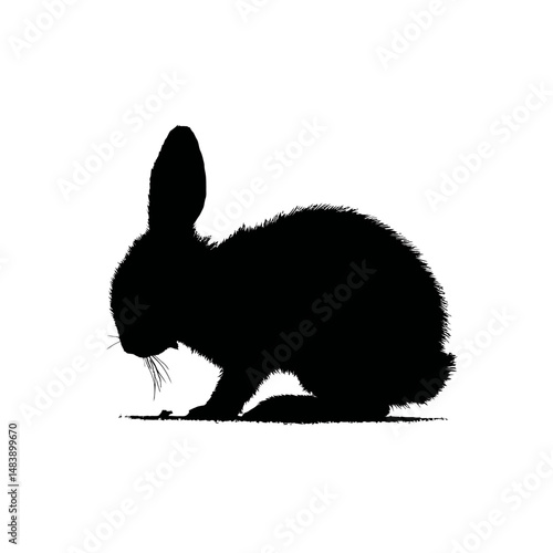 Solid black silhouette of a rabbit nibbling