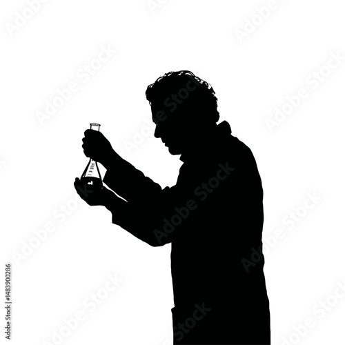 Solid black silhouette of a scientist experimenting