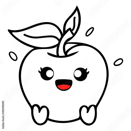 cartoon, red apple whimsical smiling kawaii

