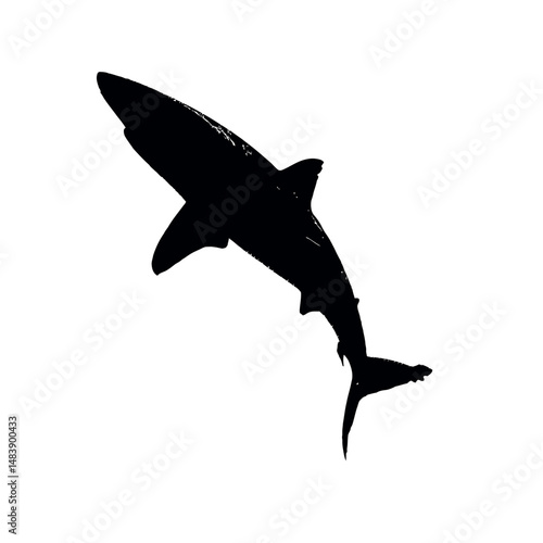 Solid black silhouette of a shark hunting