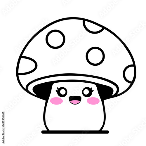 Wallpaper Mural cute kawaii mushroom, polka dot cap, big eyes, happy expression, cartoon style, highly detailed, clean lines, pastel colors
 Torontodigital.ca