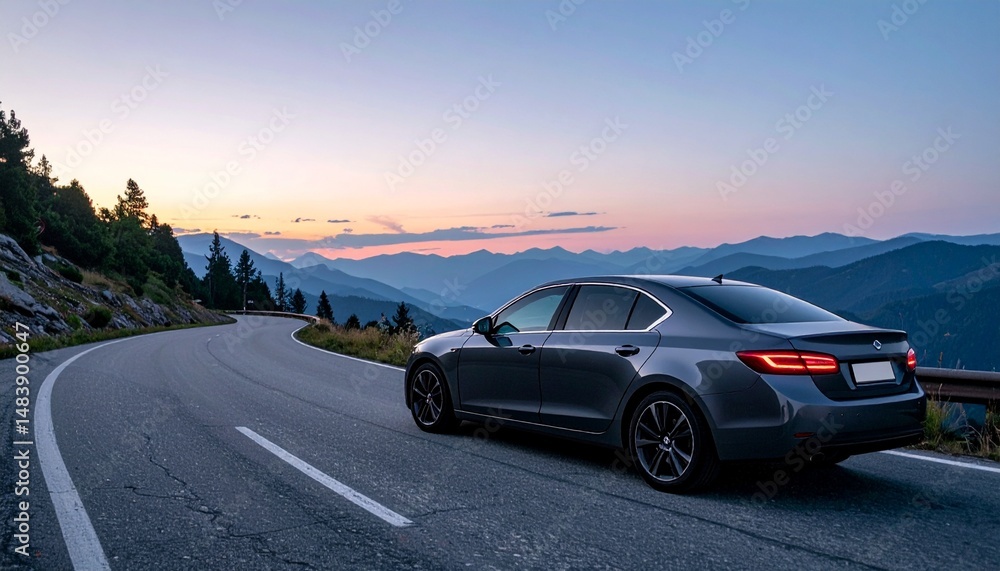 Dark Grey Luxury Sedan on Winding Mountain Road during Dusk Dark Grey Luxury Sedan on Winding Mountain Road during Dusk